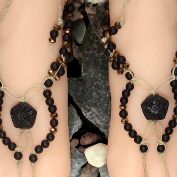 NEW  Black Gemstone Barefoot Sandals. - Picture 3 of 5